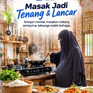 Wanita muslimah sedang memasak hidangan di dapur menggunakan kompor gas hasil jasa service kompor gas Kediri