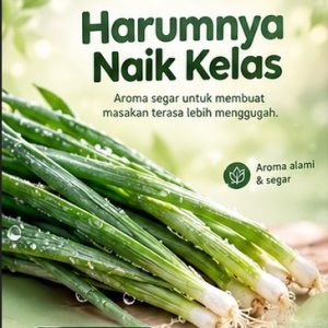 Ikatan sentir daun bawang segar berembun di atas meja dari tempat jual sentir daun bawang segar Kediri