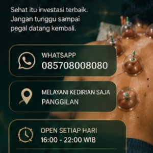 Brosur layanan jasa bekam panggilan Kediri Raya dan alamat praktik di Pare Kediri WhatsApp 085708008080.