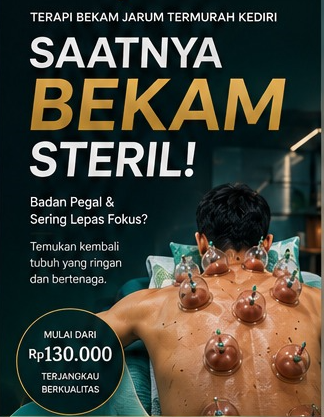 Poster terapi bekam jarum steril Kediri termurah mulai Rp130.000 untuk atasi badan pegal