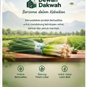 Ikat daun bawang segar di atas meja kayu dari distributor daun bawang Kediri