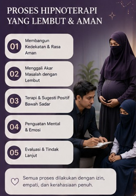 Infografis 5 tahapan proses hipnoterapi yang lembut dan aman di Kediri