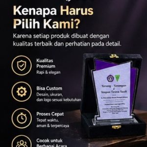 Plakat akrilik custom elegan lengkap dengan box beludru hitam dari tempat jual plakat akrilik custom Kediri
