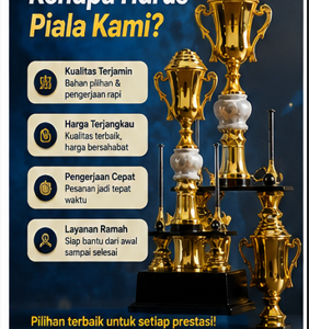 Desain piala dan plakat akrilik mewah dengan keunggulan kualitas terjamin, harga terjangkau, pengerjaan cepat, dan layanan ramah dari Dewan Dakwah Kediri.