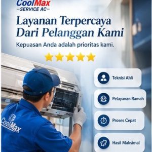 Teknisi dari jasa service AC CoolMax Kediri sedang memperbaiki unit indoor AC rumah
