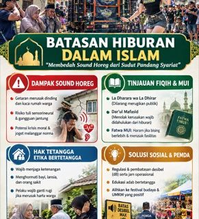 Infografis Batasan Hiburan dalam Islam membedah fenomena Sound Horeg dari sudut pandang syariat, dampak kesehatan, hukum fiqih, dan solusi sosial.